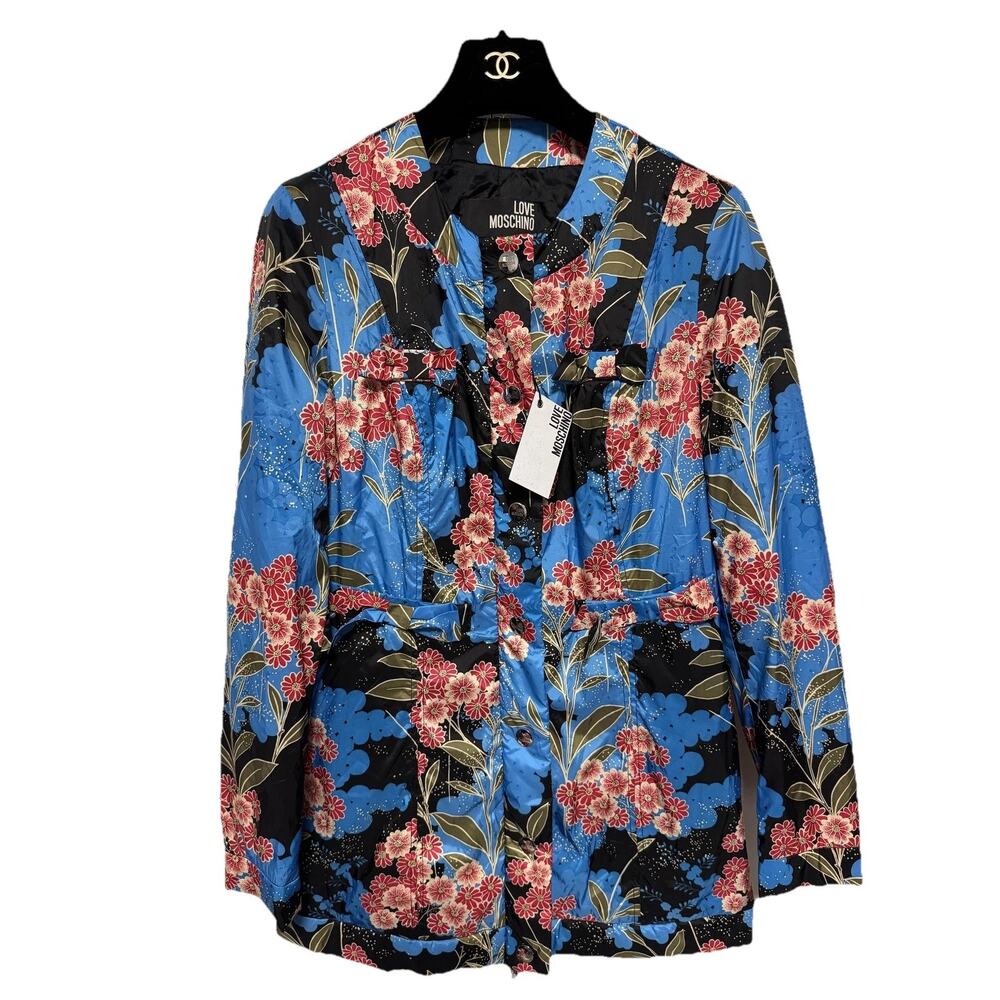 Love Moschino Jacket Womens US 6 IT 42 Blue Floral Print Pockets WJ11880 T7678